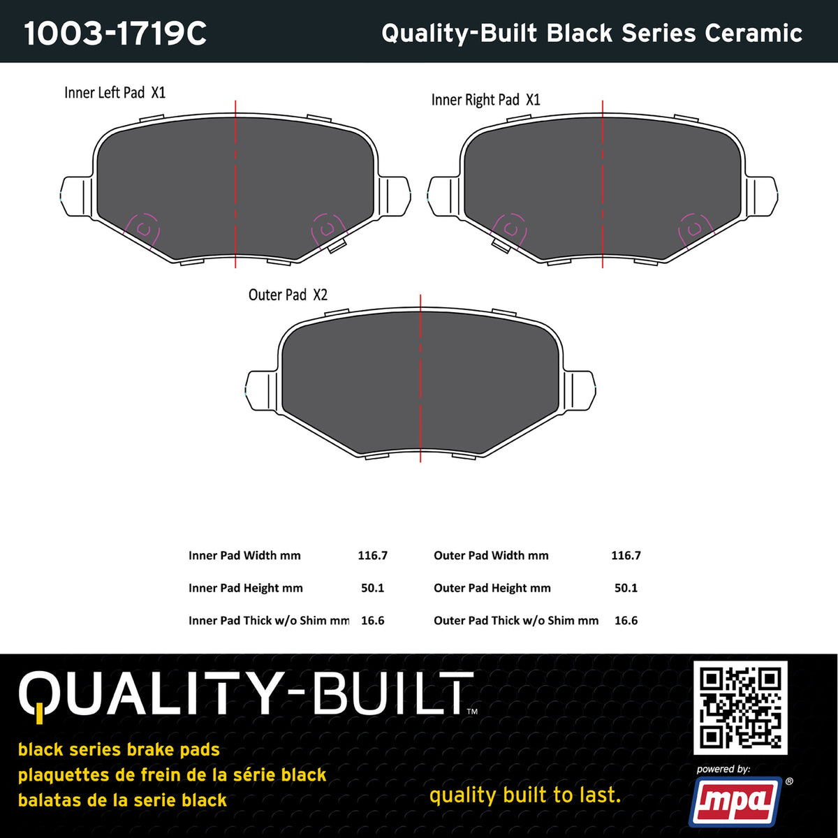 Quality-Built Black Series Ceramic Brake Pads 1003-1719C
