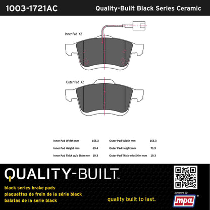 Quality-Built Black Series Ceramic Brake Pads 1003-1721AC