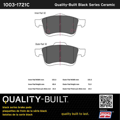 Quality-Built Black Series Ceramic Brake Pads 1003-1721C