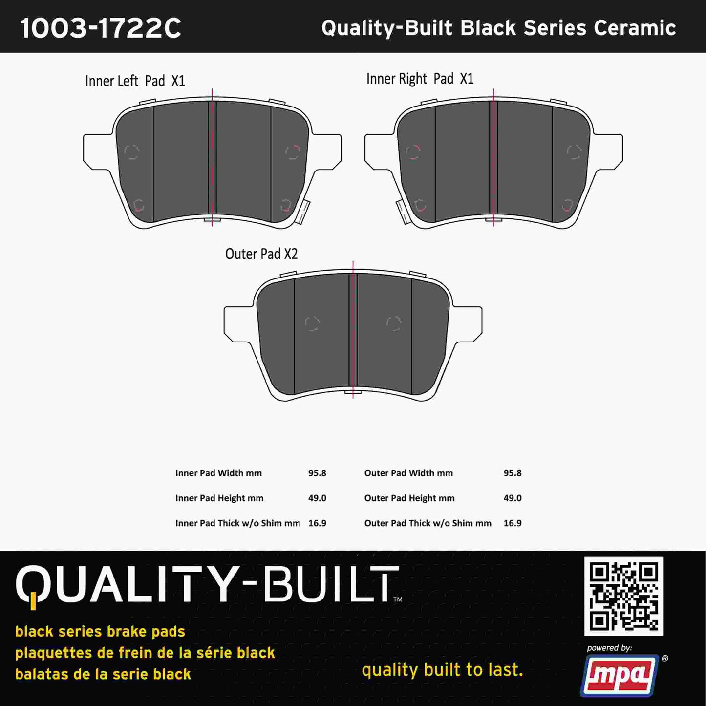 Quality-Built Black Series Ceramic Brake Pads 1003-1722C