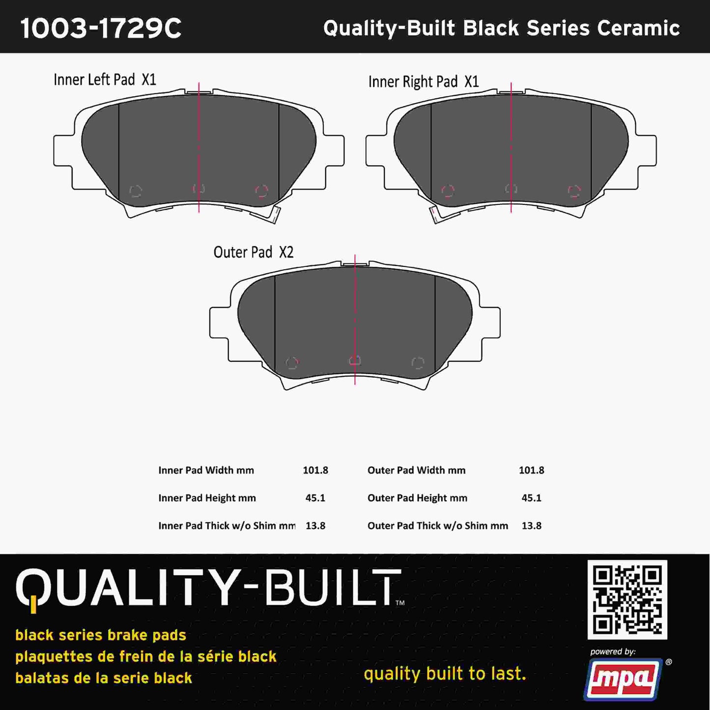 Quality-Built Black Series Ceramic Brake Pads 1003-1729C