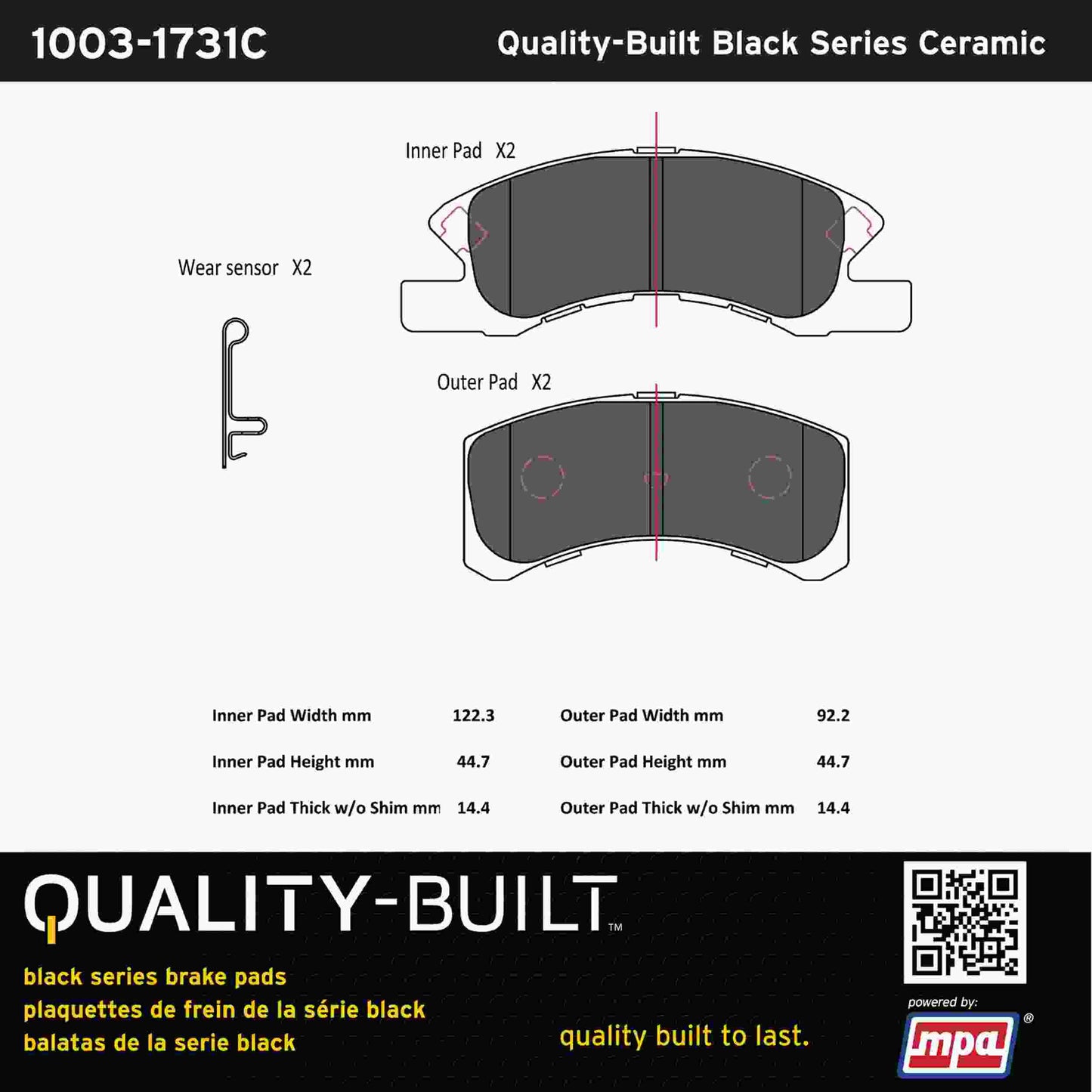 Quality-Built Black Series Ceramic Brake Pads 1003-1731C