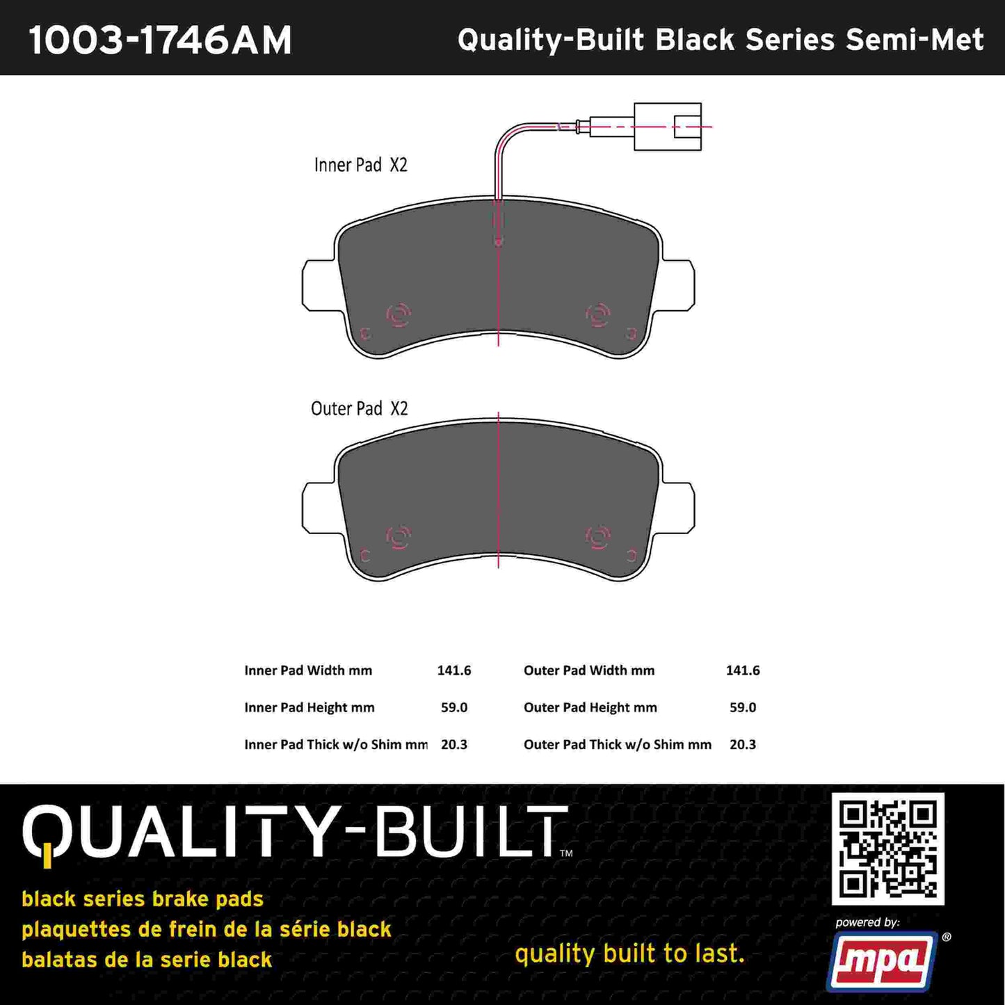 Quality-Built Black Series Semi-Metallic Brake Pads 1003-1746AM