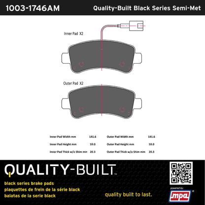Quality-Built Black Series Semi-Metallic Brake Pads 1003-1746AM