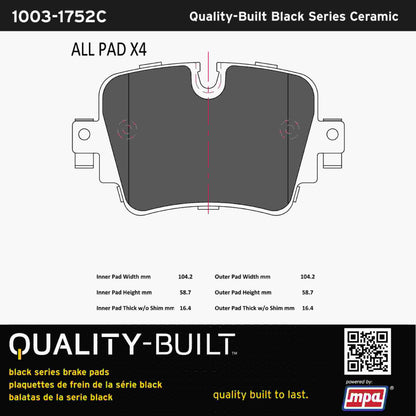 Quality-Built Black Series Ceramic Brake Pads 1003-1752C