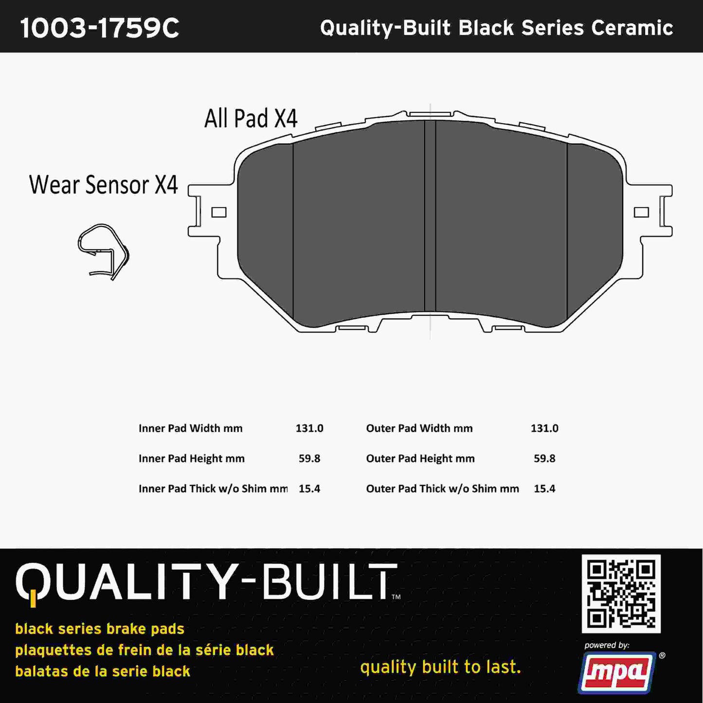 Quality-Built Black Series Ceramic Brake Pads 1003-1759C