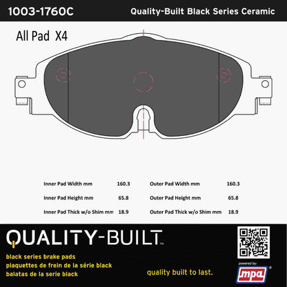 Quality-Built Black Series Ceramic Brake Pads 1003-1760C