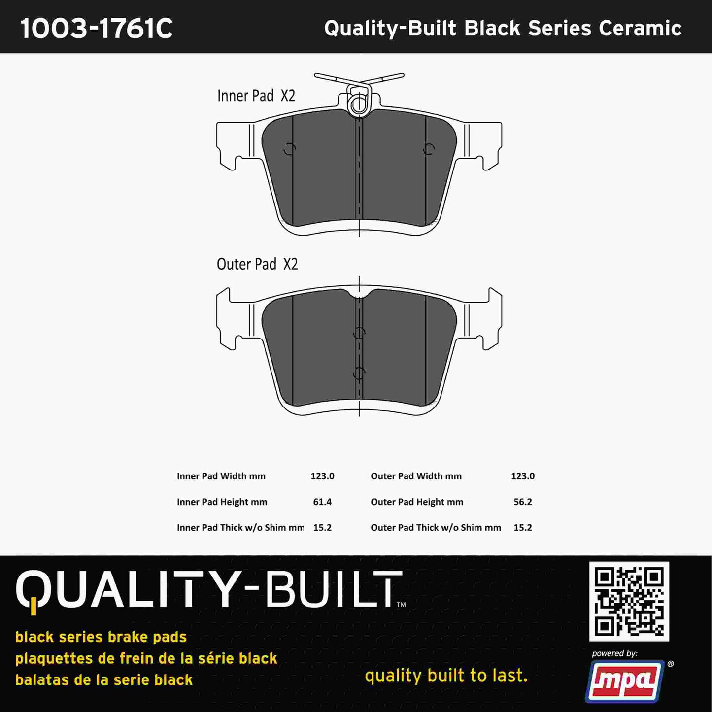 Quality-Built Black Series Ceramic Brake Pads 1003-1761C