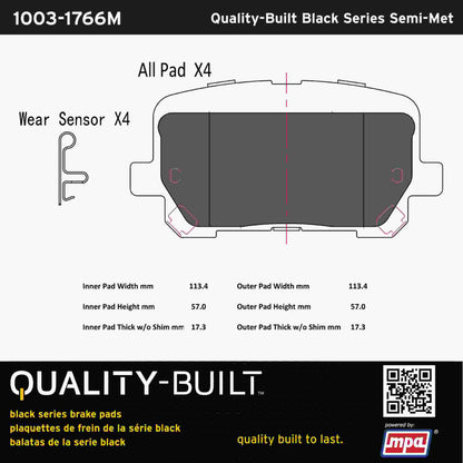 Quality-Built Black Series Semi-Metallic Brake Pads 1003-1766M