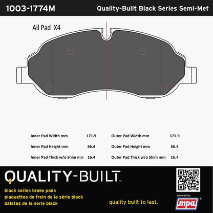 Quality-Built Black Series Semi-Metallic Brake Pads 1003-1774M