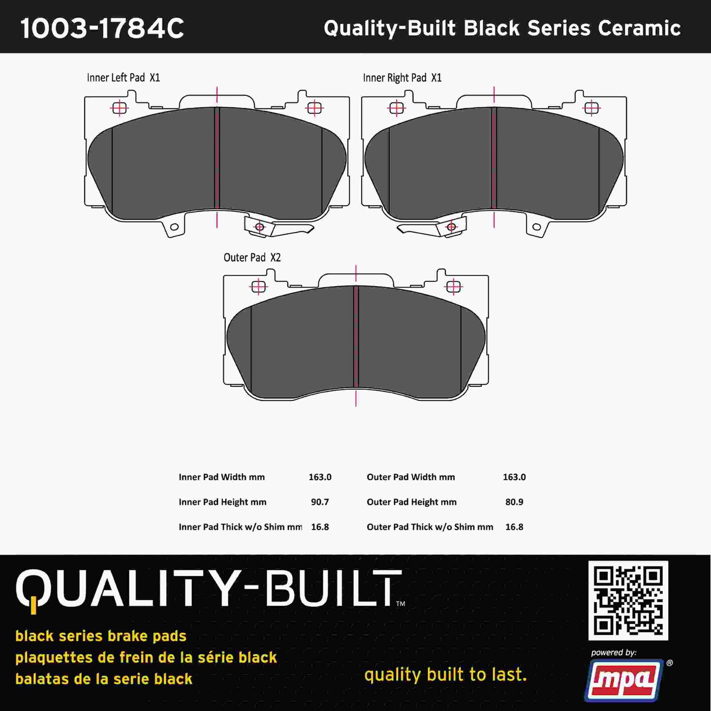 Quality-Built Black Series Ceramic Brake Pads 1003-1784C