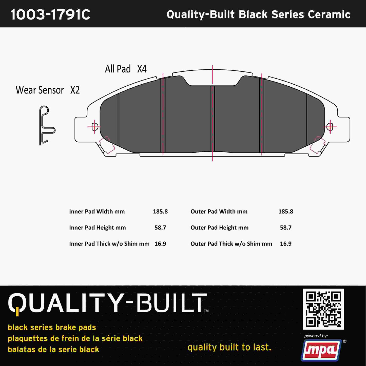 Quality-Built Black Series Ceramic Brake Pads 1003-1791C