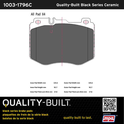 Quality-Built Black Series Ceramic Brake Pads 1003-1796C