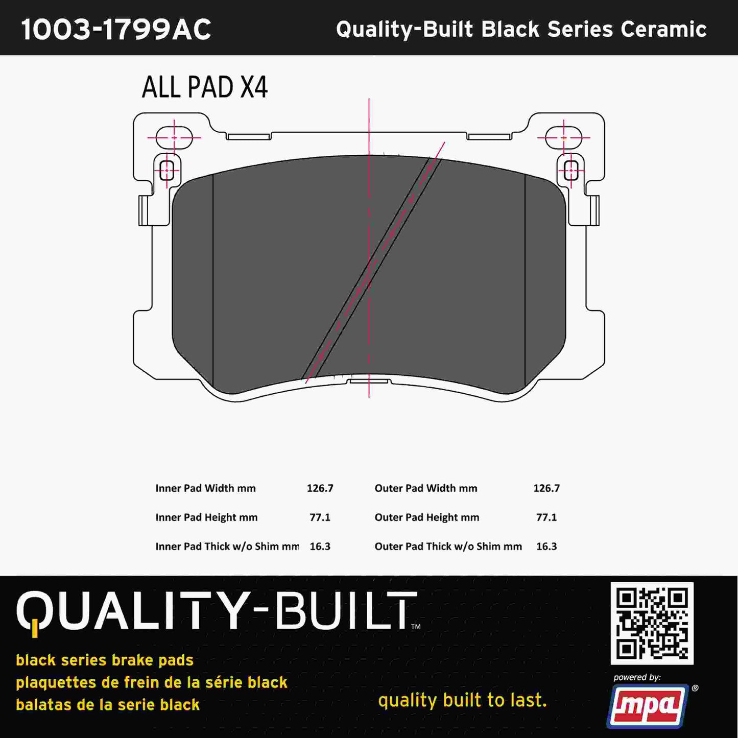 Quality-Built Black Series Ceramic Brake Pads 1003-1799AC