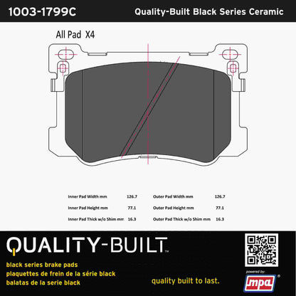 Quality-Built Black Series Ceramic Brake Pads 1003-1799C