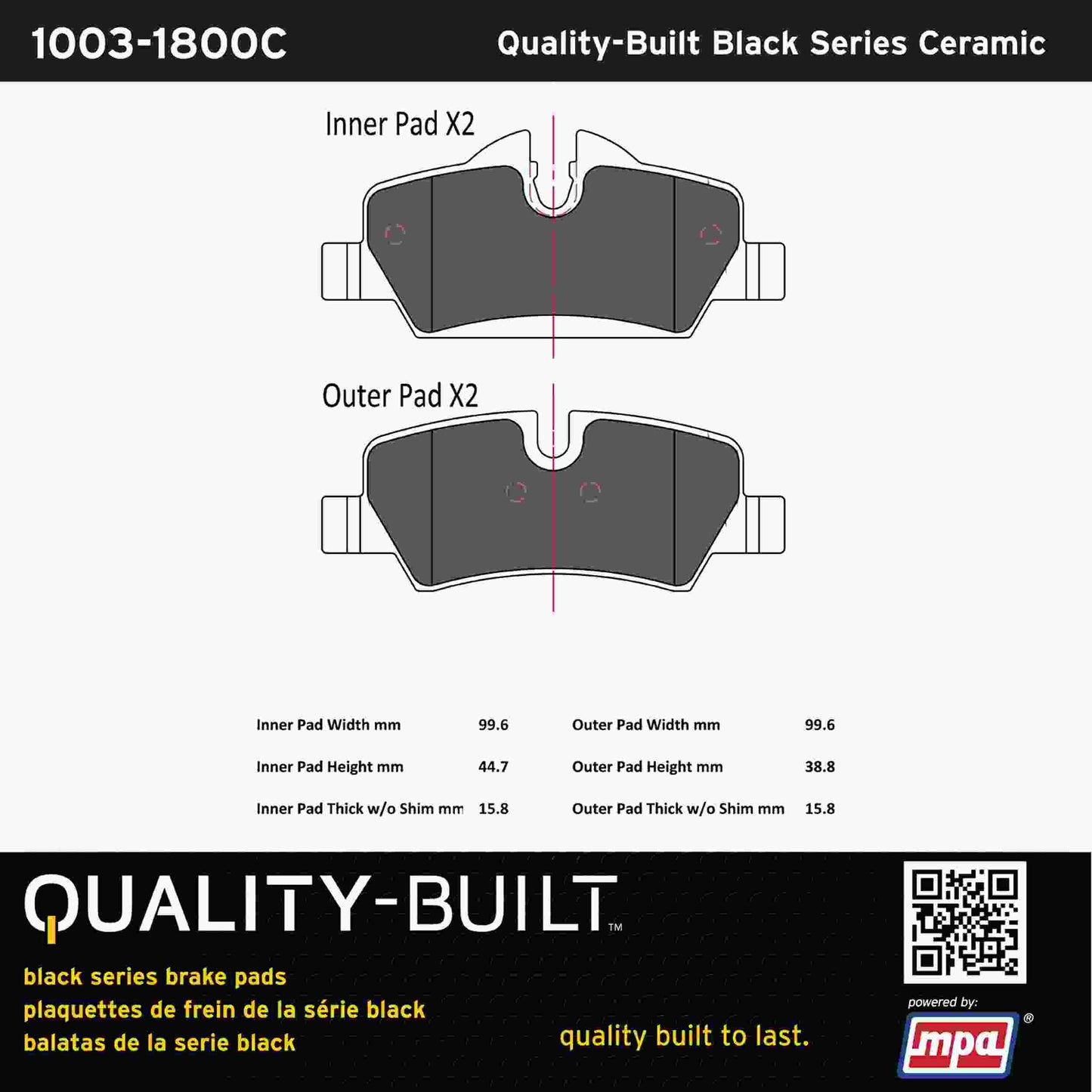 Quality-Built Black Series Ceramic Brake Pads 1003-1800C