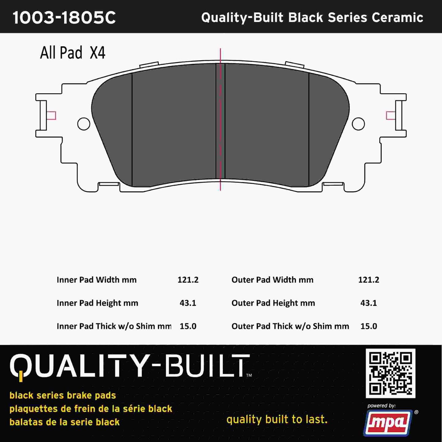 Quality-Built Black Series Ceramic Brake Pads 1003-1805C
