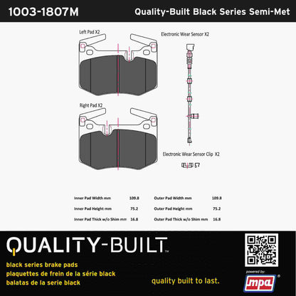 Quality-Built Black Series Semi-Metallic Brake Pads 1003-1807M