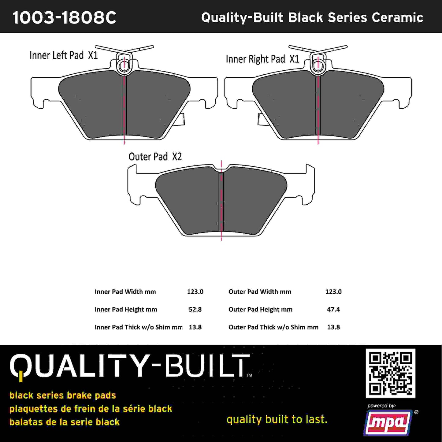 Quality-Built Black Series Ceramic Brake Pads 1003-1808C