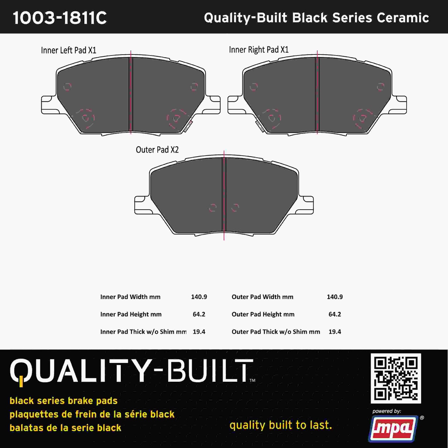 Quality-Built Black Series Ceramic Brake Pads 1003-1811C