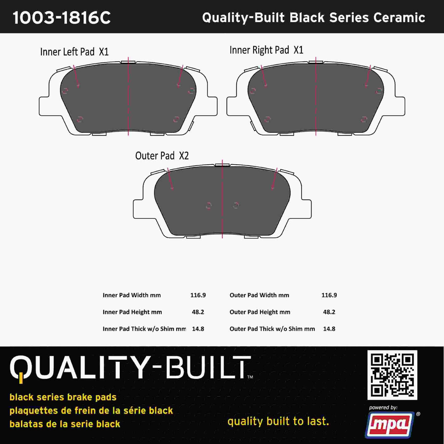Quality-Built Black Series Ceramic Brake Pads 1003-1816C