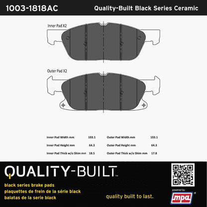 Quality-Built Black Series Ceramic Brake Pads 1003-1818AC