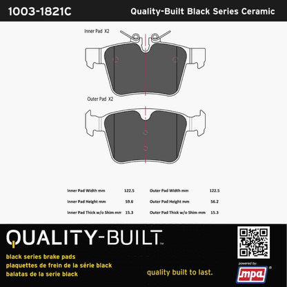 Quality-Built Black Series Ceramic Brake Pads 1003-1821C