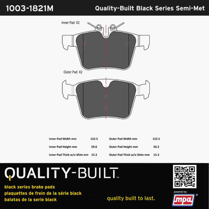 Quality-Built Black Series Semi-Metallic Brake Pads 1003-1821M