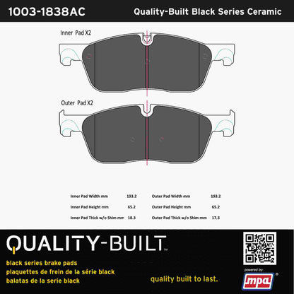 Quality-Built Black Series Ceramic Brake Pads 1003-1838AC
