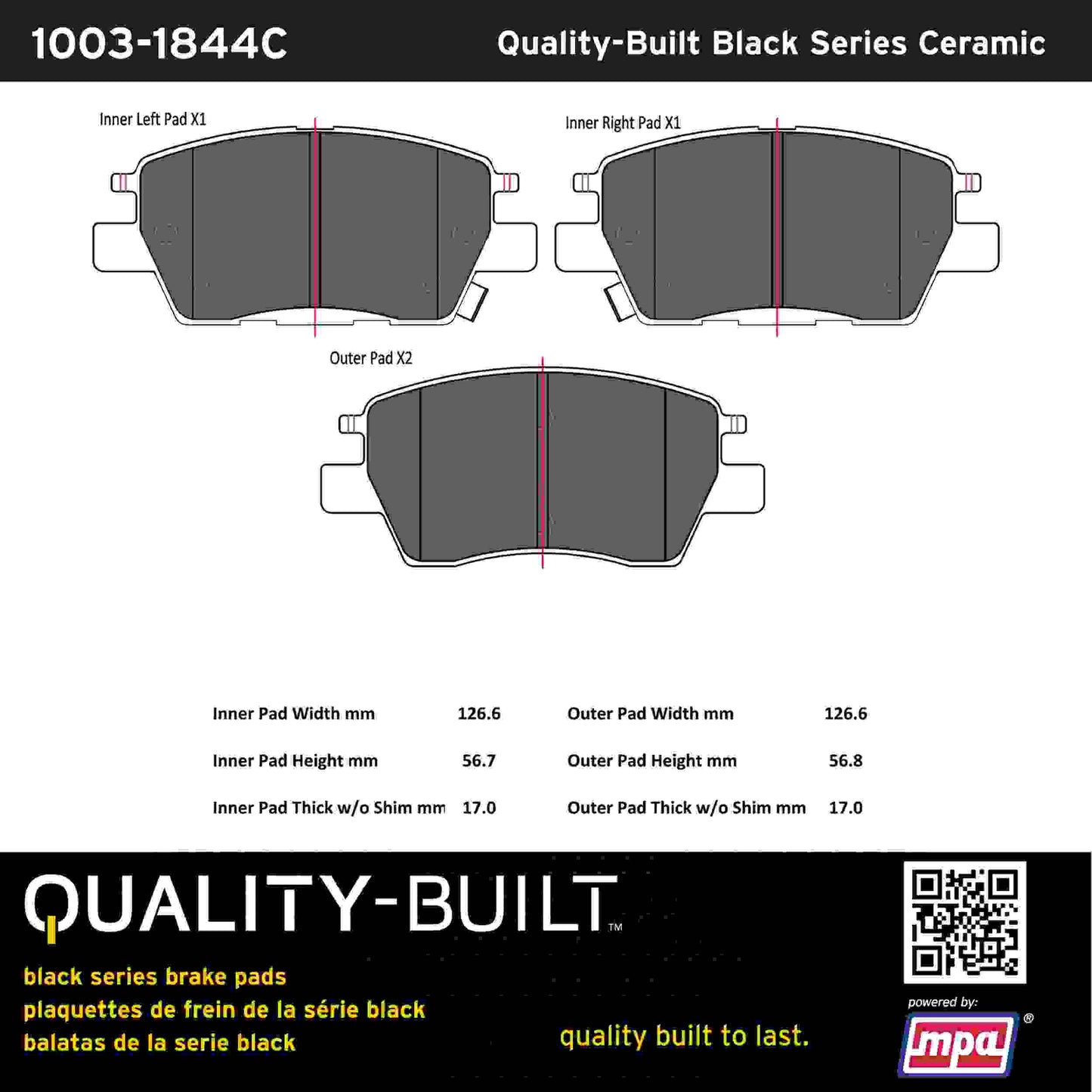 Quality-Built Black Series Ceramic Brake Pads 1003-1844C