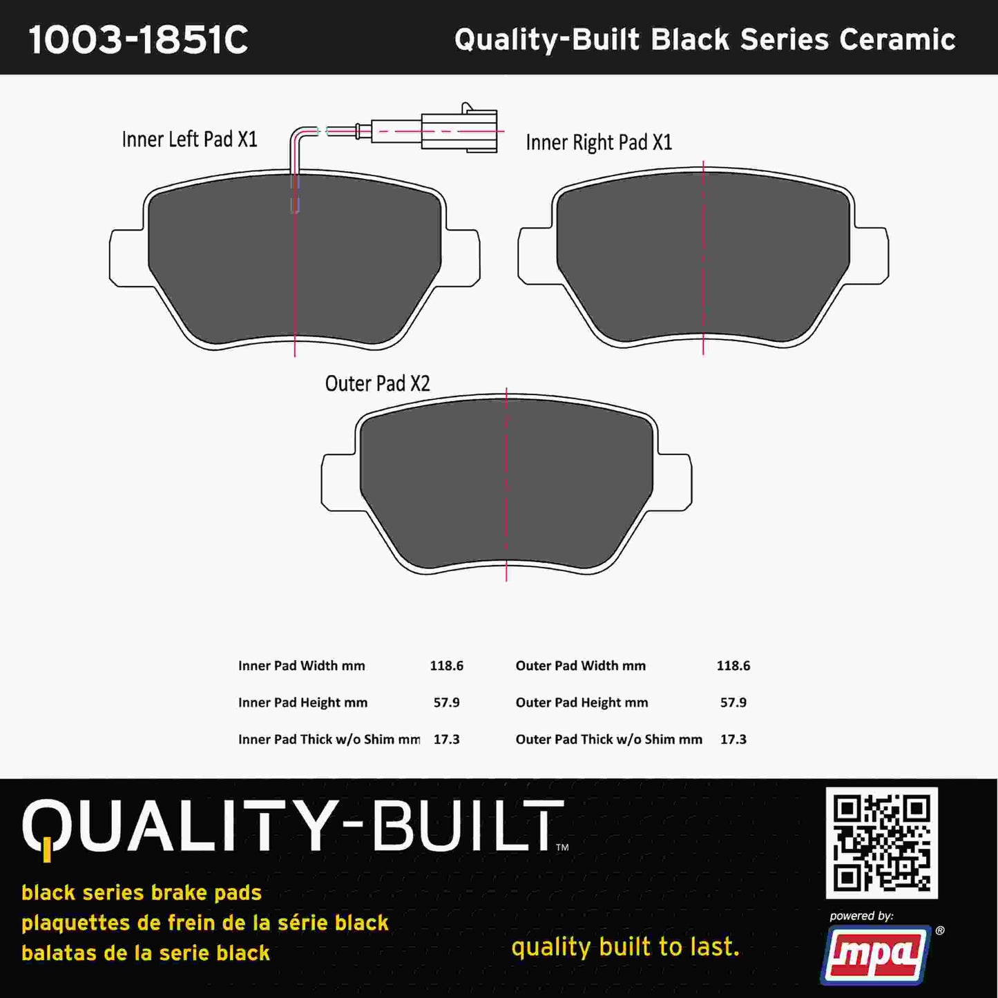 Quality-Built Black Series Ceramic Brake Pads 1003-1851C