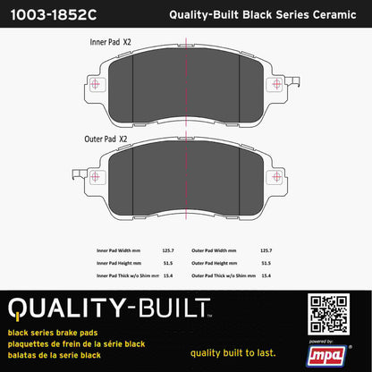 Quality-Built Black Series Ceramic Brake Pads 1003-1852C