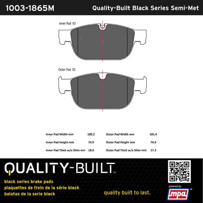 Quality-Built Black Series Semi-Metallic Brake Pads 1003-1865M
