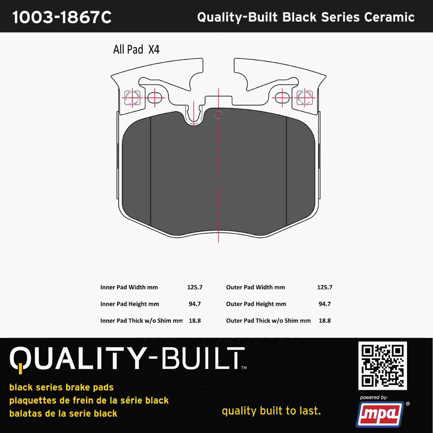Quality-Built Black Series Ceramic Brake Pads 1003-1867C