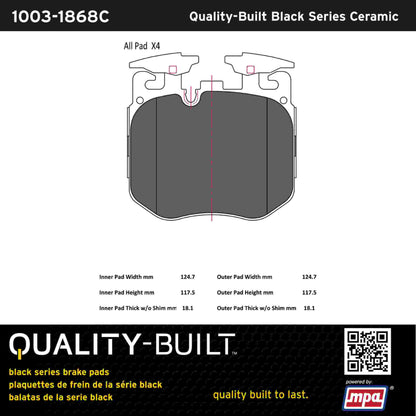 Quality-Built Black Series Ceramic Brake Pads 1003-1868C