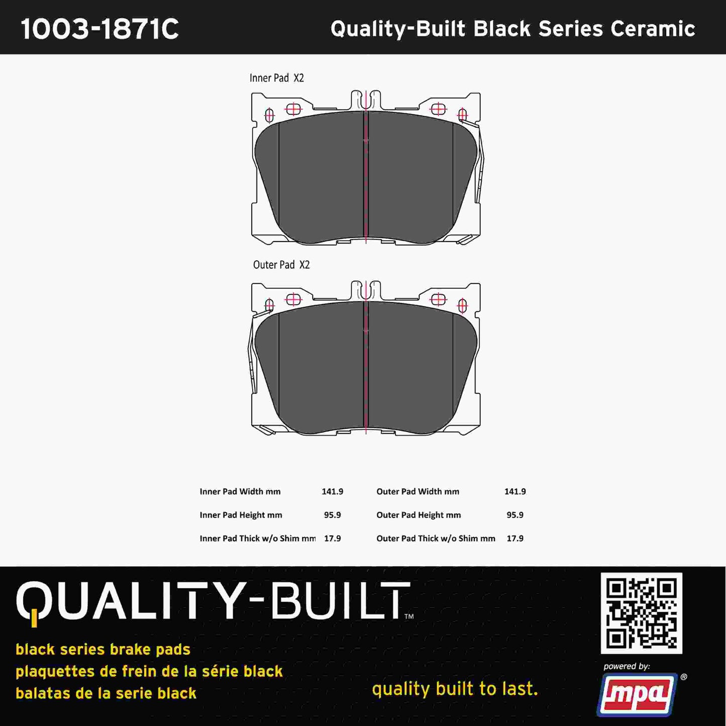 Quality-Built Black Series Ceramic Brake Pads 1003-1871C