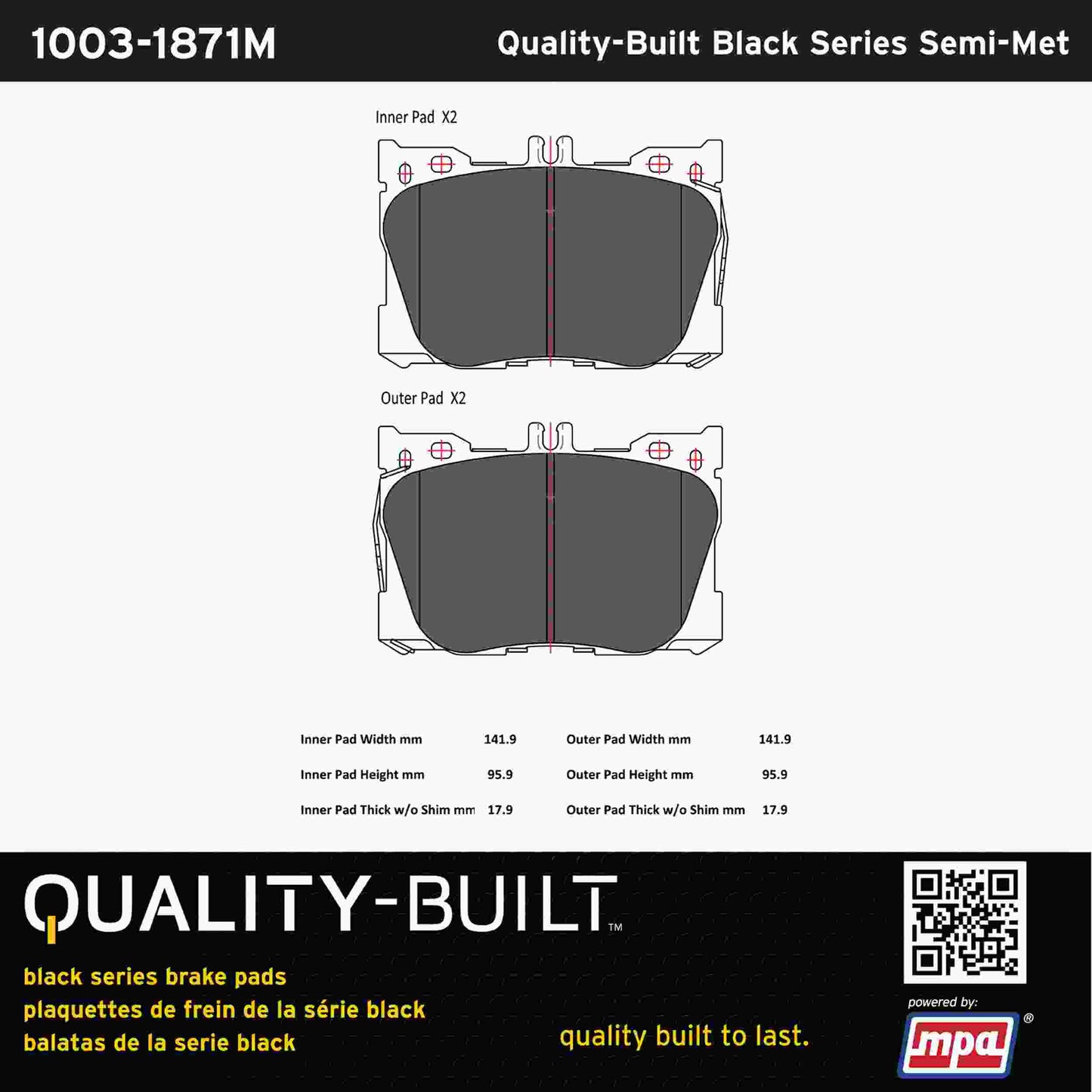 Quality-Built Black Series Semi-Metallic Brake Pads 1003-1871M