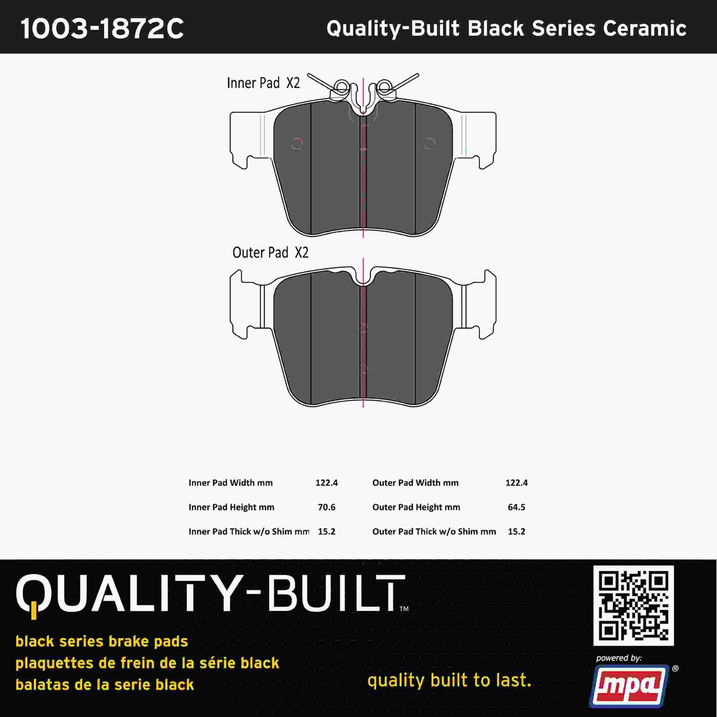 Quality-Built Black Series Ceramic Brake Pads 1003-1872C
