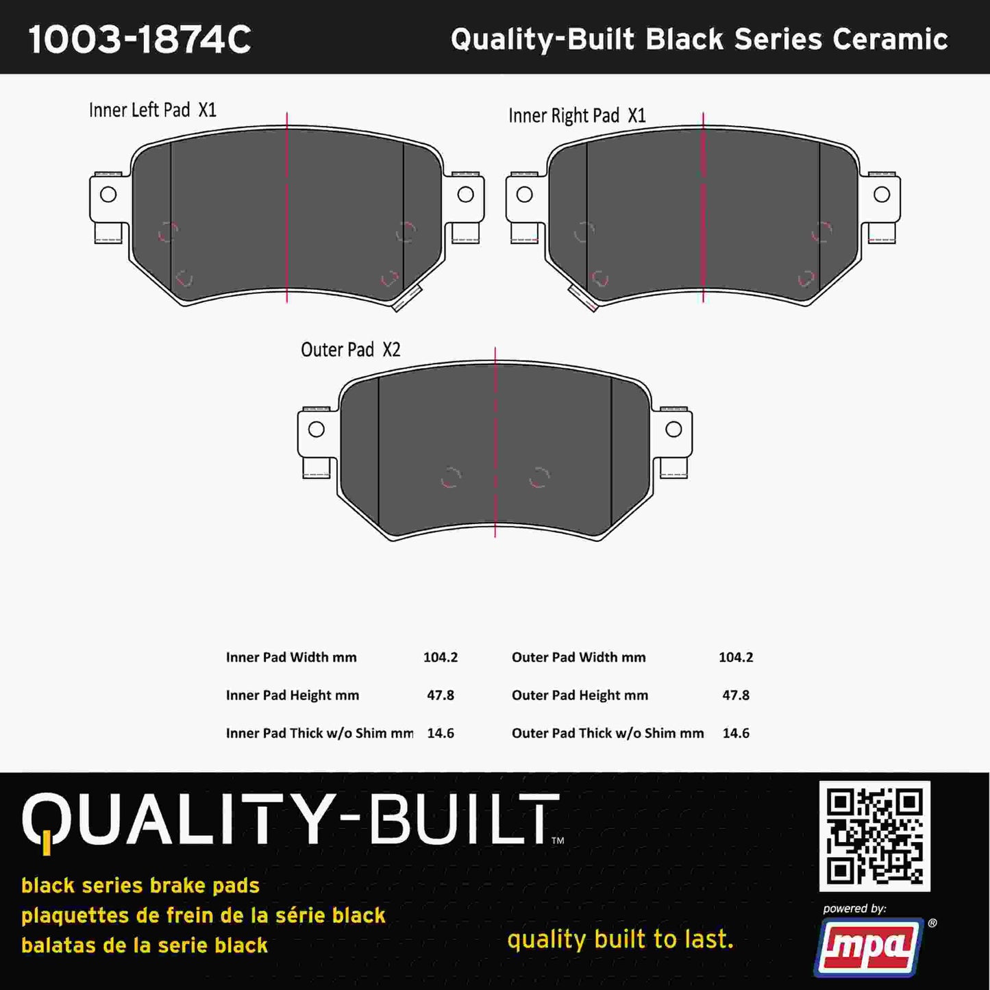 Quality-Built Black Series Ceramic Brake Pads 1003-1874C