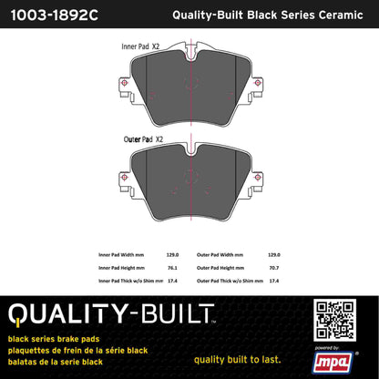 Quality-Built Black Series Ceramic Brake Pads 1003-1892C