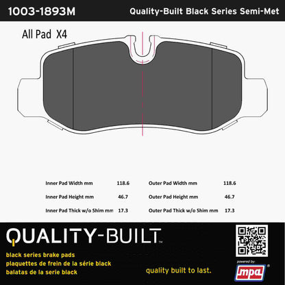 Quality-Built Black Series Semi-Metallic Brake Pads 1003-1893M