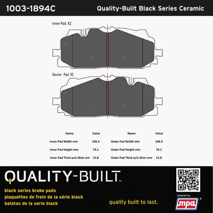 Quality-Built Black Series Ceramic Brake Pads 1003-1894C