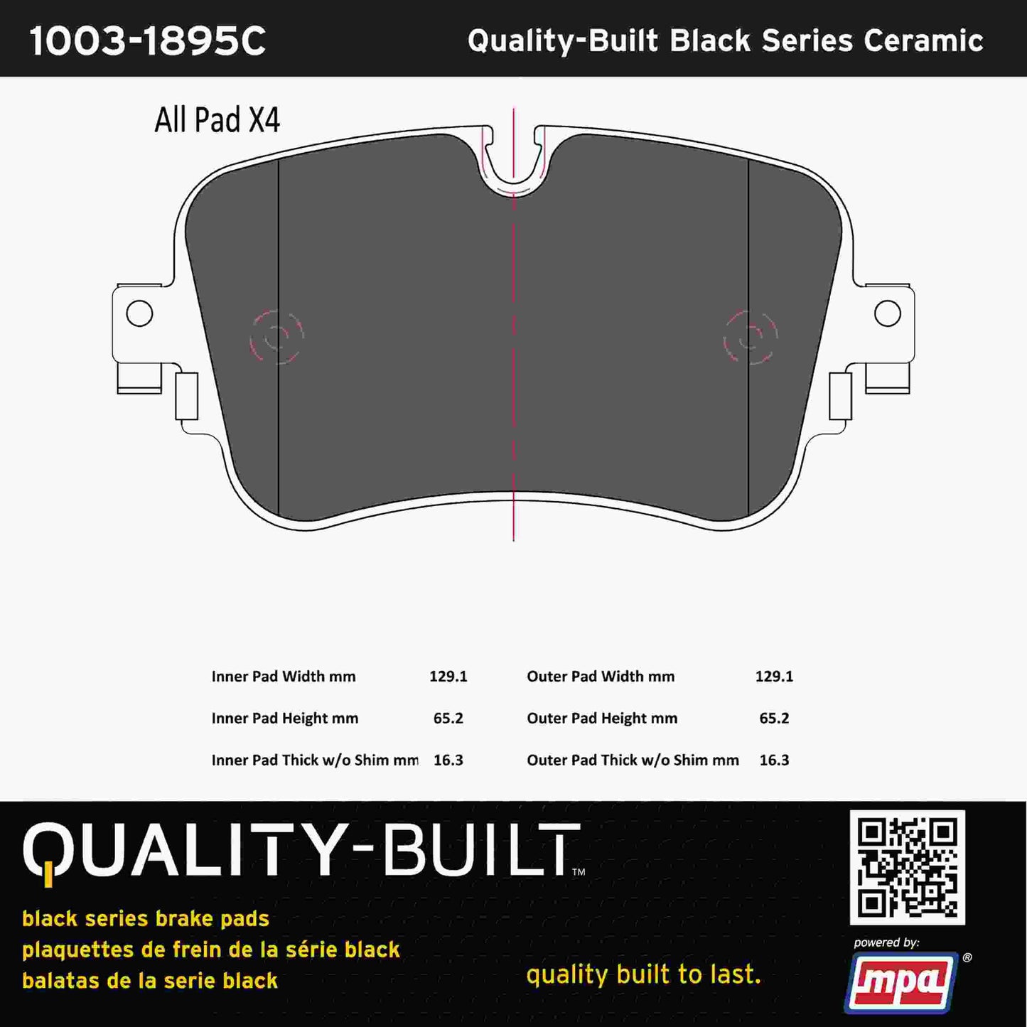 Quality-Built Black Series Ceramic Brake Pads 1003-1895C