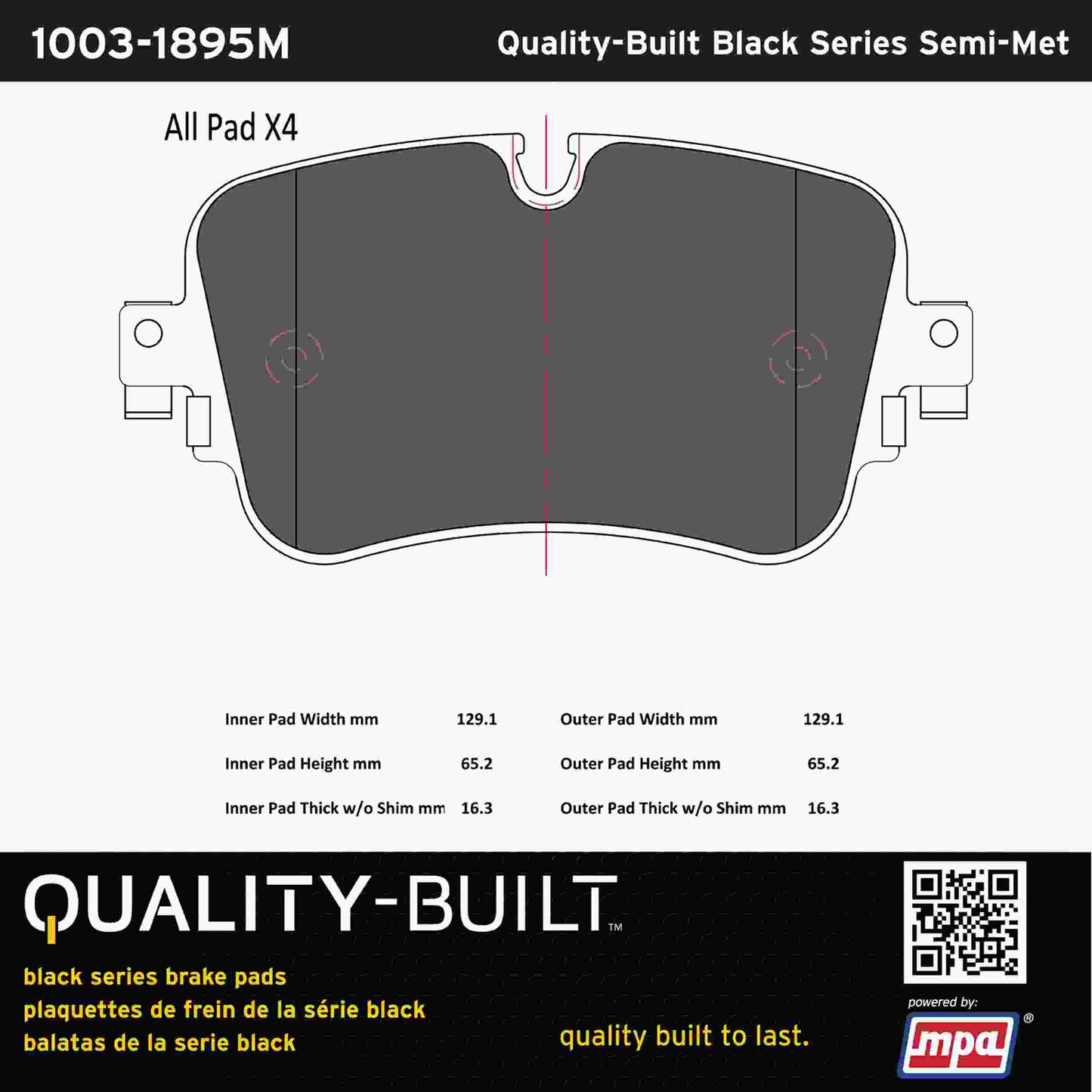 Quality-Built Black Series Semi-Metallic Brake Pads 1003-1895M