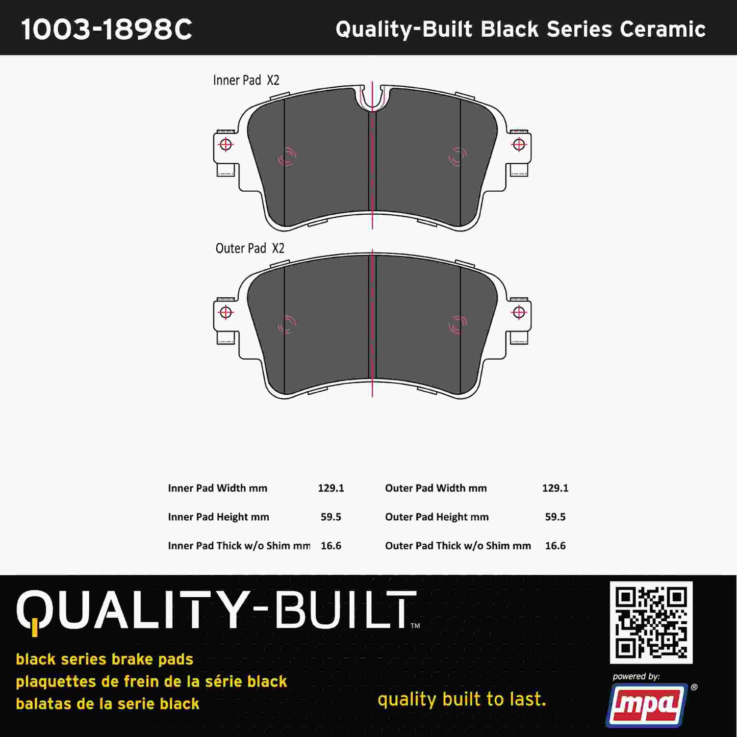 Quality-Built Black Series Ceramic Brake Pads 1003-1898C
