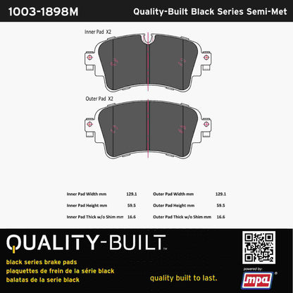 Quality-Built Black Series Semi-Metallic Brake Pads 1003-1898M