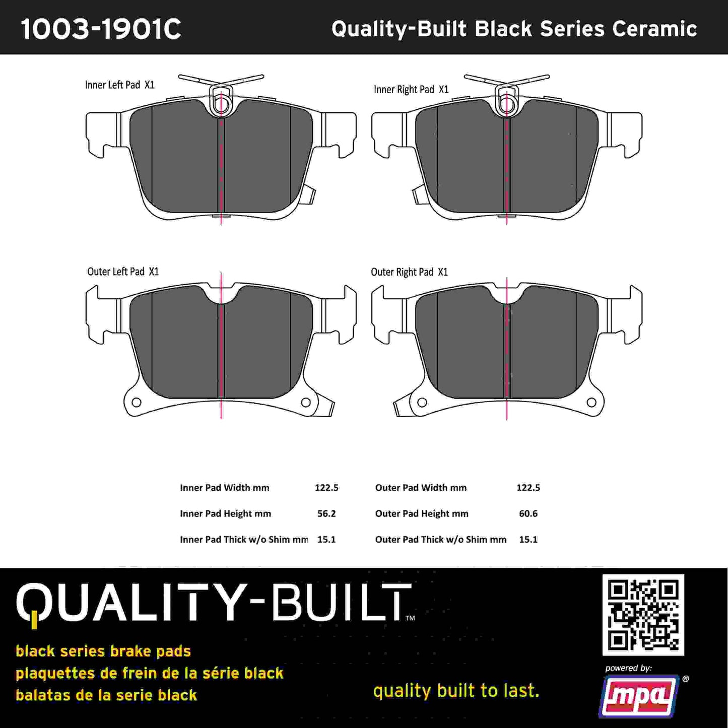Quality-Built Black Series Ceramic Brake Pads 1003-1901C