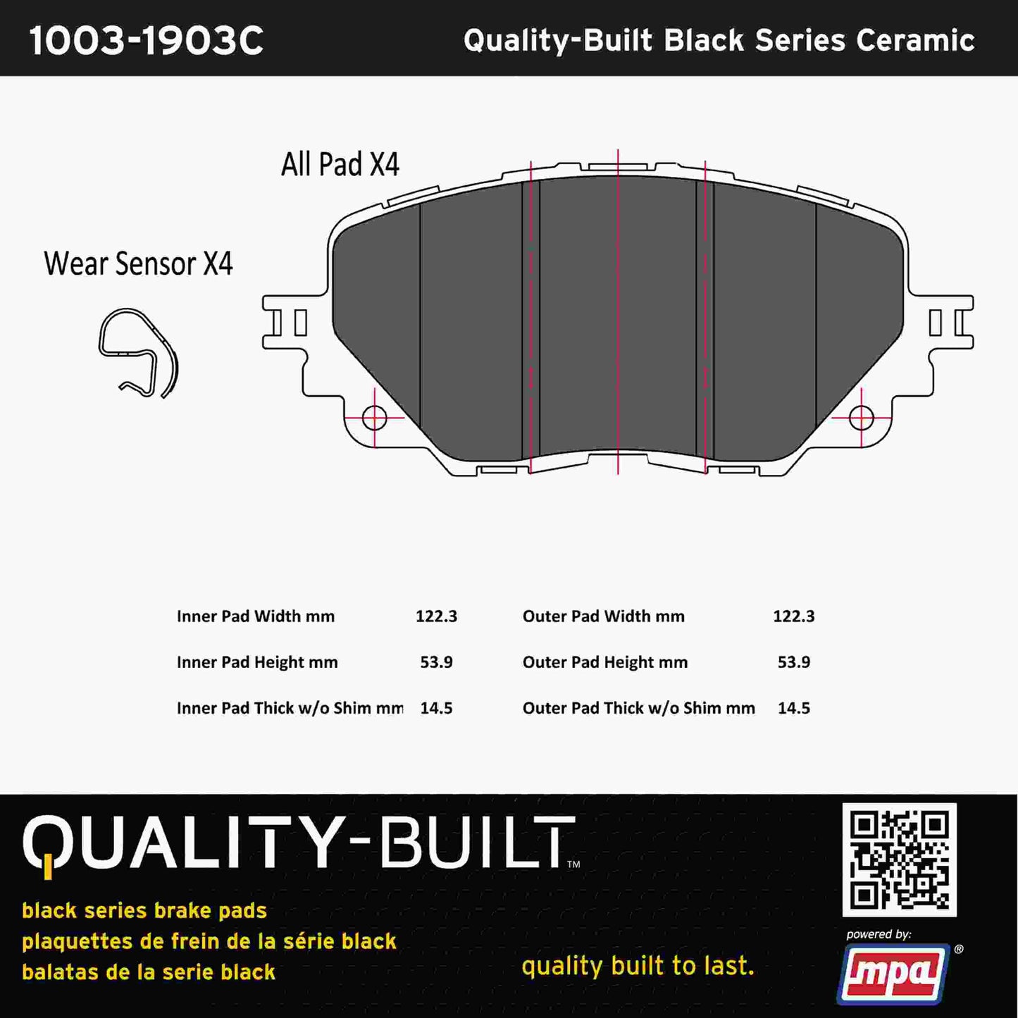 Quality-Built Black Series Ceramic Brake Pads 1003-1903C