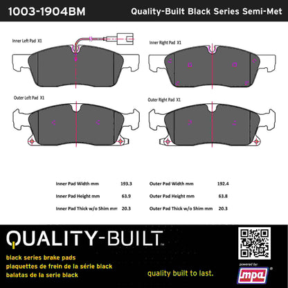 Quality-Built Black Series Semi-Metallic Brake Pads 1003-1904BM