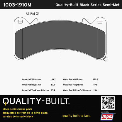 Quality-Built Black Series Semi-Metallic Brake Pads 1003-1910M